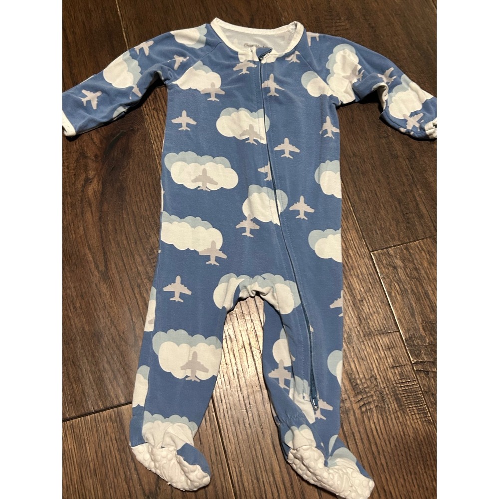 Sweet Bamboo Airplane Cloud Blue Footie Pajama Sleeper 0-3 Months Zip Up